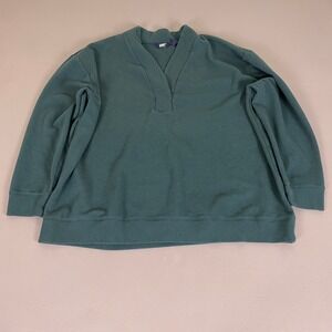 Lands' End Sweatshirt Women's Plus 2X Teal Green Ribbed Split V Neck Pullover